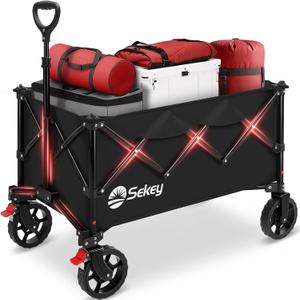 Sekey Collapsible Foldable Wagon with 300lbs Weight Capacity, Heavy Duty Folding Wagon Cart with Big All-Terrain Wheels.Black