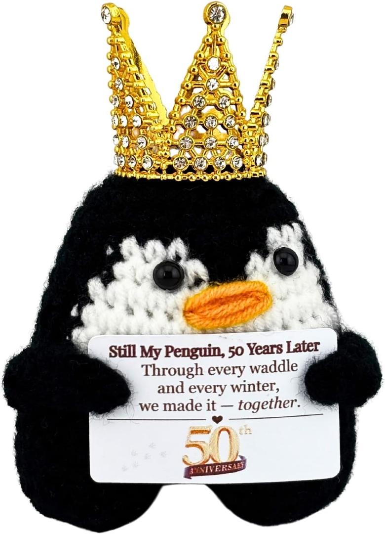 50th Wedding Gifts for Couple/Parents, Funny Penguin Figurine with Card for Husband/Wife/Friends, Gag Golden 50 Year Gift Idea Souvenir Keepsake, Party Favor Decoration Supplies