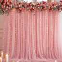 10ft x 10ft Dusty Rose Backdrop Curtain with Lights String for Parties, Sheer Tulle Wedding Photo Backdrops Drapes for Baby Shower Birthday Party Decorations Background for Photography (W5' x H10'(2 panels))
