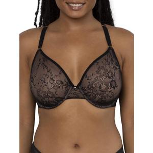 Smart & Sexy Sheer Mesh Demi Underwire Bra, Flirty & Supportive (38DDD, Black Hue With Ballet Fever (Smooth Lace))