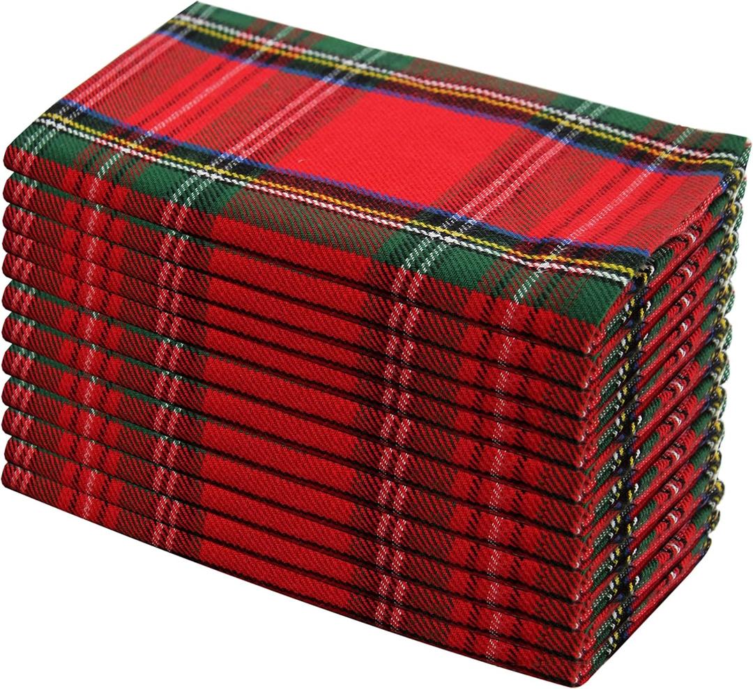 COTTON CRAFT Christmas Tartan Plaid Napkins -12 Pack 100% Cotton Cloth Napkins - Xmas Holiday Lunch Brunch Dinner Party Festive Celebration - Paperless Reusable Washable Table Napkin -17x17 Red Green