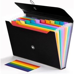 Expanding File Folder, 13 Pockets Accordion File Holder Organizer, A4 Letter Size Paper Document Receipt Organizer Accordian Filing Folder for Classroom, Home, Office and Travel (Black+multicolor)
