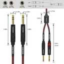 6.35 mm Audio Cable - Male TRS 1/4 Inch to Male Dual TS 1/4 Inch Y Breakout Cable - TRS 6.5 mm to 2 x 6.5 mm Mono Splitter Adapter Cord - 6.35 mm 1/4'' Inch Cable, 1.6FT/0.5M