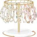 Mkono Bracelet Holder Single Tier Rotating Bracelet Display Stand Metal Jewelry Organizer with 40 hooks and Storage Tray Modern Rack for KeyChain Accessories Selling and Dressing Table Decor,Gold