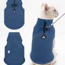 CuteBone Fleece Dog Vests Blue with Turtleneck, Half Zip-Up & Pullover Winter Sweaters Shirts for Small & Medium Dogs - Warm Thermal Jackets with D-Ring, Ideal for Cold Weather DZBX02M