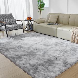 Ultra Soft Rug for Living Room, 4X6 Fluffy Shag Area Rug for Bedroom, Modern Shaggy Carpets Fuzzy Rug for Teens Dorm Nursery Home Decor Aesthetic, Upgrade Anti-Skid Durable, Tie-Dyed Light Grey