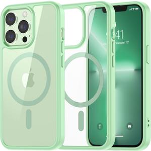 SUPFINE Magnetic for iPhone 13 Pro Max case, [Compatible with MagSafe][Clear Hard Back with Soft TPU Bumper][12FT Military Grade Drop Protection] Shockproof Phone Case,Clear Ice Green