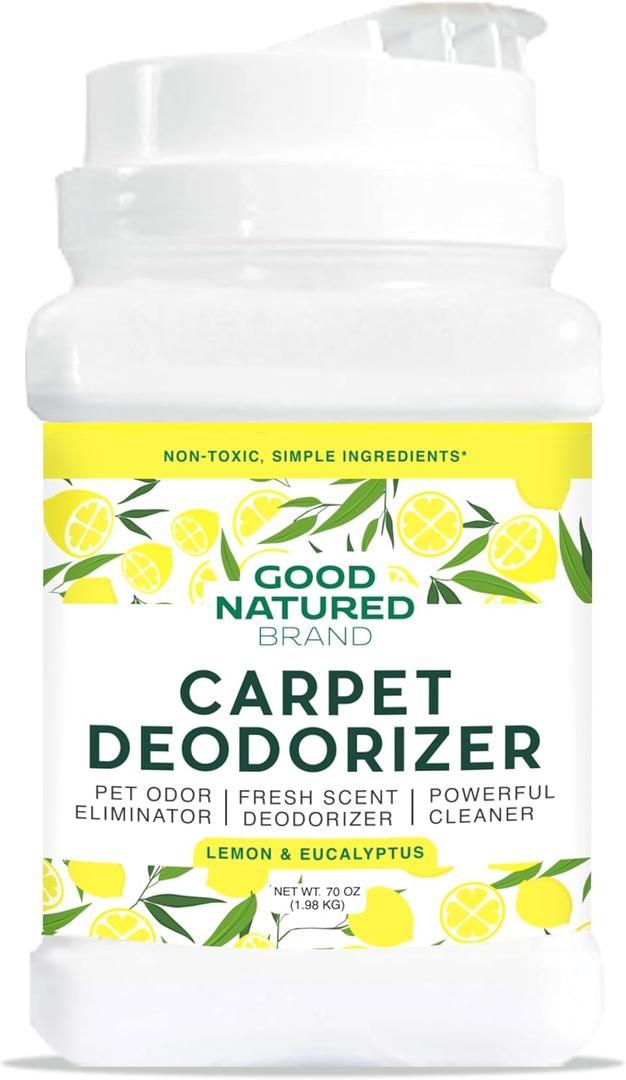 Good Natured Brand | Carpet Deodorizer & Freshener Powder | 70 oz Pet Odor Eliminator for Strong Odor & Pet Urine | Fresh Natural Lemon & Eucalyptus Scent | Safe for Homes with Pets (70 Ounce (Pack of 1))