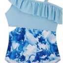 Alakuoti Girls One Piece Swimsuits Cutout Ruffle Bathing Suit Quick Dry Beach Swimwear with Adjustable Strap, 10Y