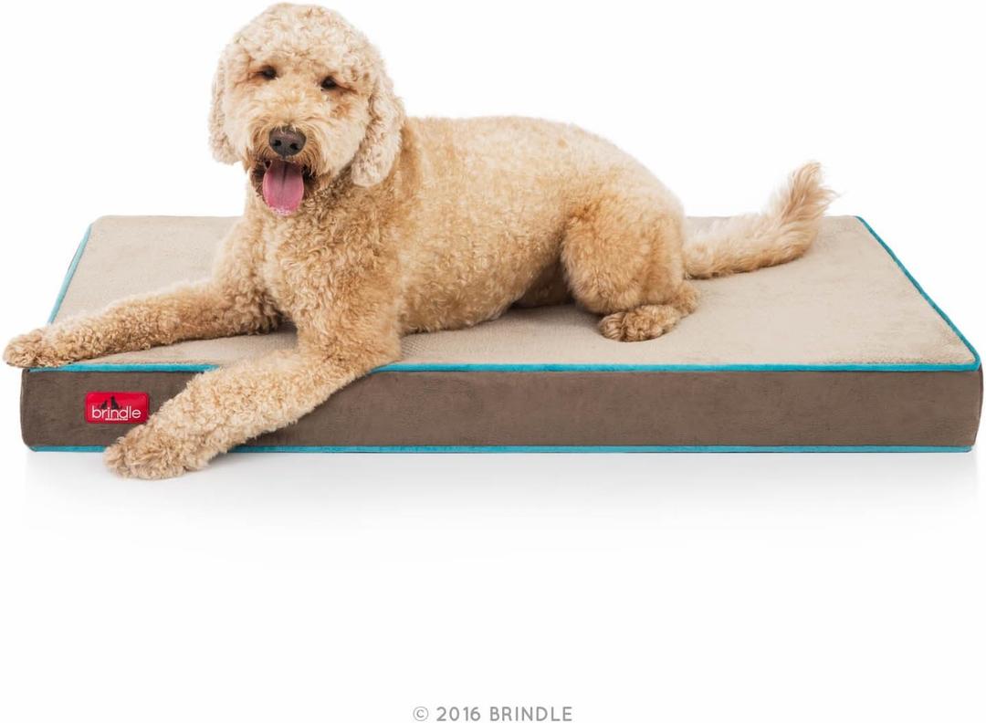 BRINDLE Waterproof Memory Foam Pet Bed - Removable and Washable Cover - 4 Inch Orthopedic Dog and Cat Bed - Fits Most Crates (Mocha Blue)