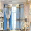 Beydodo Bedroom Blackout Curtains 84 inches Long, Living Room Curtains for Windows 2 Panel Sets Solid Blue with Embroidered Sheer, Polyester Curtains Grommet 40 x 84 inch