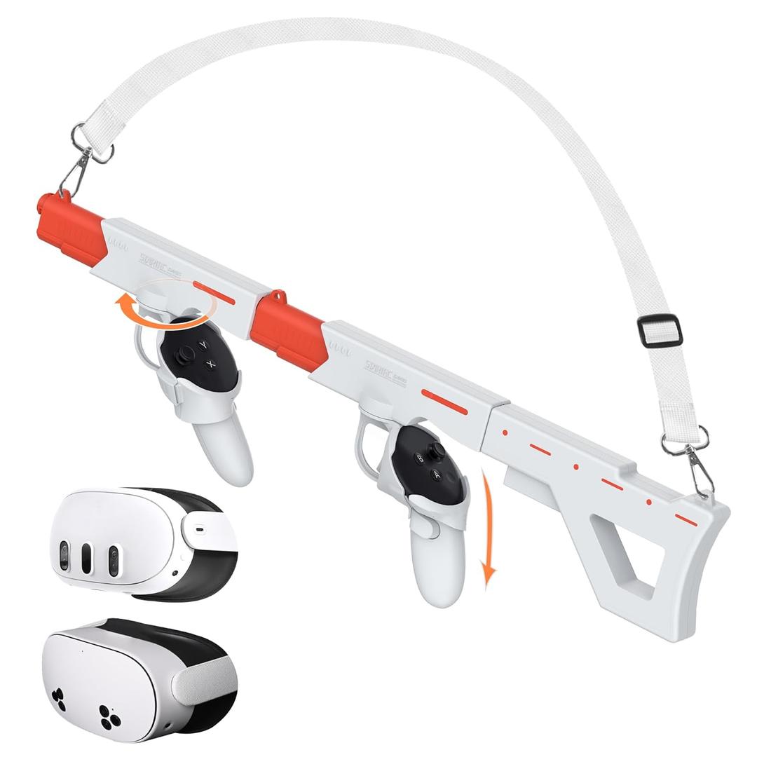 AIJUNCT UPGRADED Gunstock for Meta Quest 3, Quest 3S, Rifle-Like or Dual-Pistol Handle VR Gun Stock Quest3 VR Games Accessories Connect to Touch Controller, Real Game Feeling