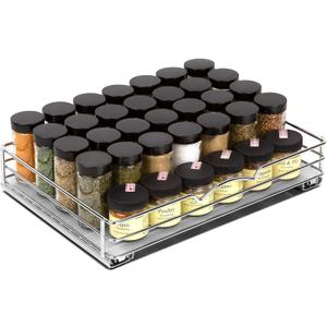 Pull-Out Cabinet Spice Rack Organizer - Slim Slide-Out Storage for Spices, Bottles & Jars, Premium Heavy-Duty Steel, Easy Install for Narrow Kitchen Cabinets - 14 W x 10 D x 2 H, Chrome