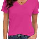 KevaMolly V Neck Basic T Shirts for Women UPF 50+ Short Sleeve 2026 Summer Trendy Tops Solid Casual Loose Fit Tee Shirt (M, Z Hot Pink)