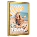 Wood 12x18 Frame Gold, Ornate Natural 18x12in Poster Picture Frame, Modern Golden 12 x 18inch Gallery Wall Photo Frame with HD Plexiglass, Horizontal Vertical Wall Mounting Display