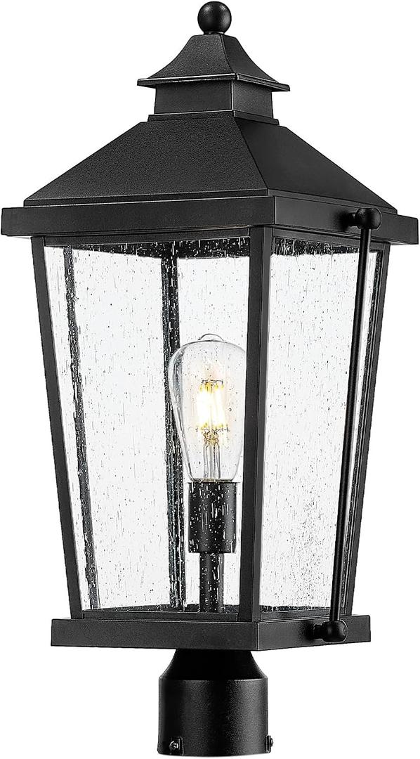 zeyu Black Outdoor Post Lights, 22 Inch Pole Lights Outdoor, Lamp Posts Outdoor Lighting for Patio Pathway, Die-Cast Aluminum with Seeded Glass Shade, ZW105P-M BK