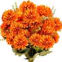 Sggvecsy 2 Bundles 18 Heads Artificial Fall Flowers Faux Mums Fake Silk Orange Chrysanthemums with Greenery Plants Floral Arrangement for Indoor Outdoors Garden Home Wedding Thanksgiving Autumn Decor