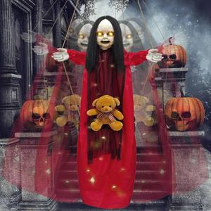 ShineSirius Outdoor Hanging Swinging Girl Halloween Decorations, Lighted Creepy Doll Halloween Dolls Scary Props for Garden Yard Lawn and Haunted House Decorations