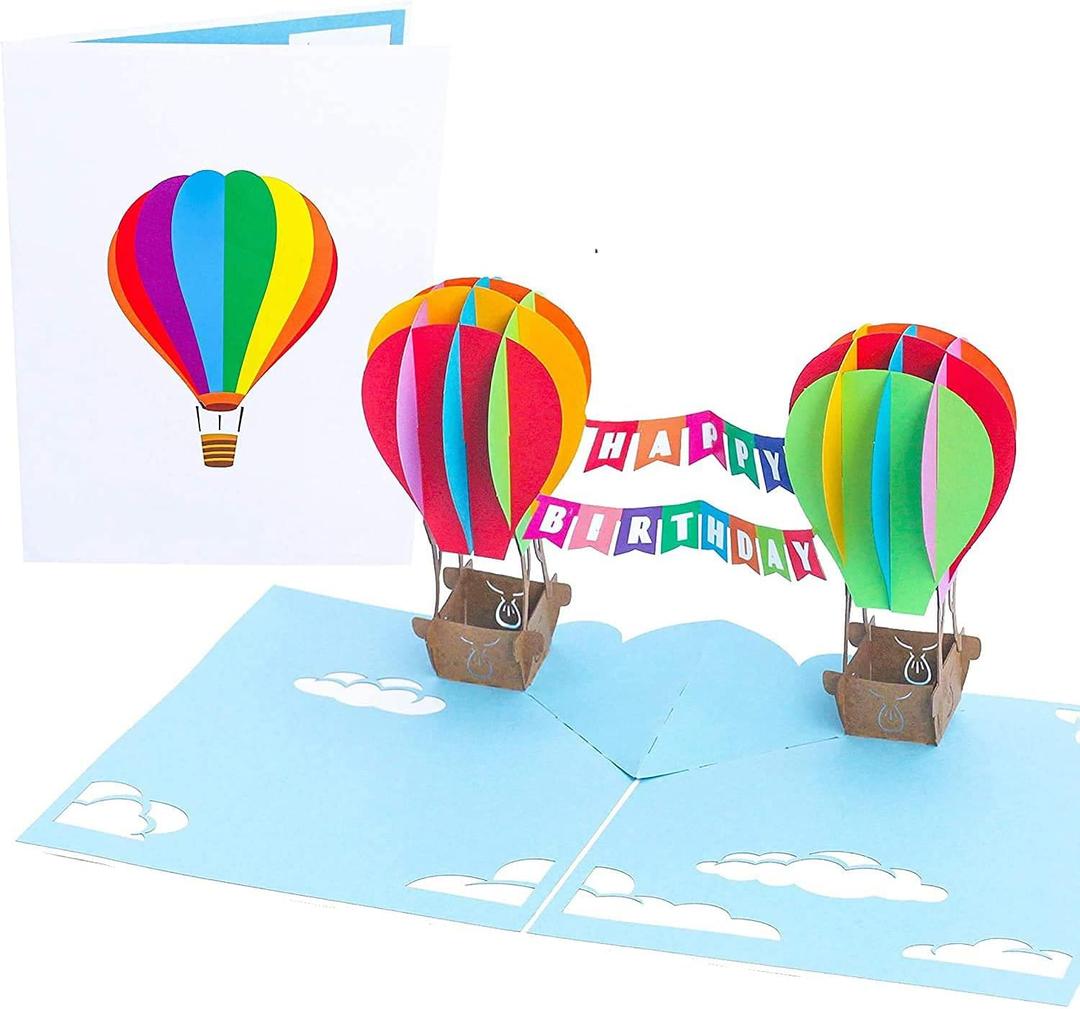 PopLife HAPPY BIRTHDAY Hot Air Balloons 3D Pop Up Birthday Card - Bday Card for Coworker, for Kids Party - Colorful Surprise, Small Gift - Folds Flat for Mailing - for Mom, for Dad, for a Friend