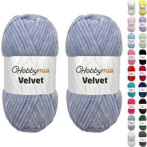 Velvet Chenille Yarn – Thick Super Bulky Yarn for Crochet – Soft Fluffy Plush Yarn – 100g / 132yds – Ideal for Amigurumi, Blankets & Shawls (Blue - Ice Blue, 2 Skeins)
