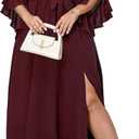 Womens Plus Size Dress Wedding Guest Cocktail Ruffle Half Sleeve Wrap V Neck Slit A Line Maxi Dresses with Belt (Burgundy) L