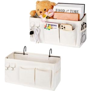 Bedside Caddy Bedside Organizer Hanging Storage Bag for Bunk College Dorm Bed and Hospital Beds with Magazine Water Bottle Phone Holder (2Pack White)