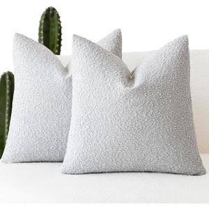 Foindtower Set of 2, Decorative Textured Boucle Throw Pillow Covers Accent Solid Pillow Cases Neutral Soft Cozy Couch Cushion Case for Chair Sofa Bedroom Living Room Home Decor 26 x 26 Inch Light Grey (Silver Frost)
