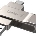 Lexar D40E 128GB Dual USB 3.2 Gen 1 Type-C Jump Drive, USB-C Flash Metal Housing Swivel Design Thumb Drive (Champagne Silver)