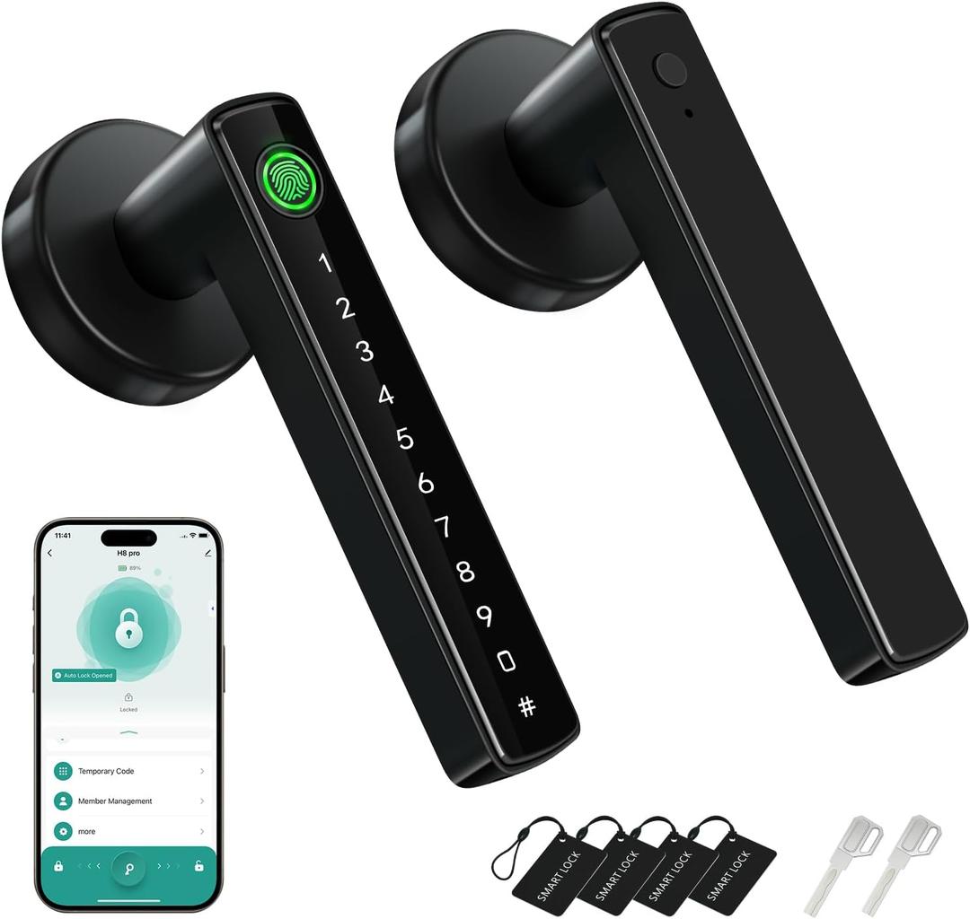 MSR X6 Fingerprint Door Lock,6-in-1 Smart Fingerprint Door Knob,Keypad Keyless Entry Door Lock with Handle,App Control,for Bedroom Home Office Apartment