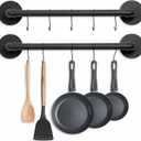 Pot Pan Rack Wall Mounted Set of 2, 21" Industrial Pipe Utensils Hanger Holder Pots Storage Organizer Iron Detachable Hanging Rail for Kitchen with 10 S Hooks
