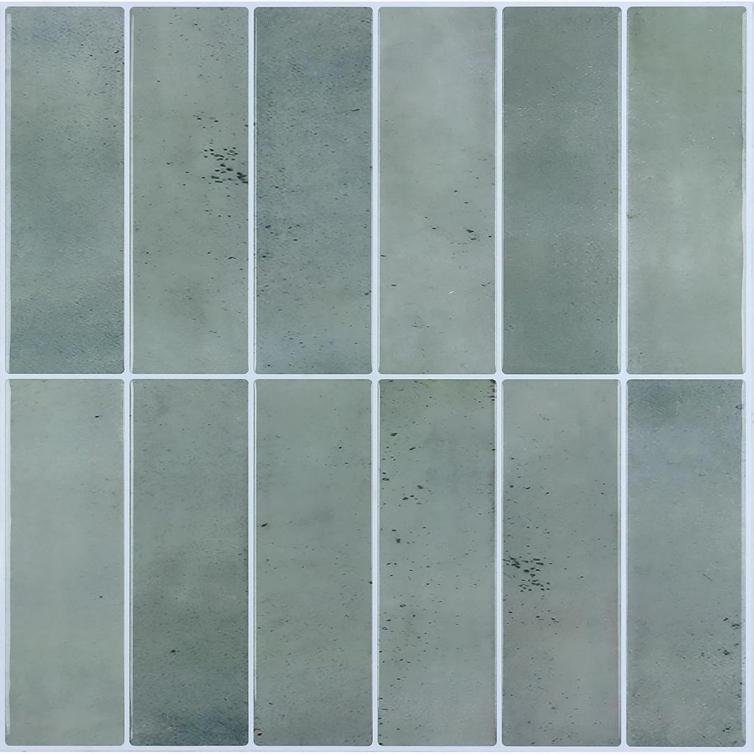 CHIHUT 16 Sheets Dusty Green Peel and Stick Backsplash Tiles 12"x12" Glossy 3D Rectangular Self Adhesive Tiles for Kitchen Backsplash Removable Waterproof Renter Friendly Vinyl Backsplash Panels