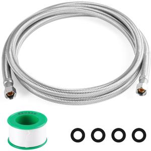 Refrigerator Ice Maker Water Line,6ft Stainless Steel Braided "by" Ice Maker Hose Burst Proof Water Supply Line,Food grade PVC Inner Tube Fit to ALL Refrigerator Ice Maker