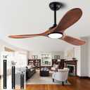 QUTWOB 42" Wood Ceiling Fans with Lights and Remote Control,Indoor Outdoor 3 Blades Wooden Ceiling Fan for Garage,Patio,Living Rooms,Bedrooms,Offices,Farmhouse(Black+Dark Walnut)