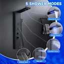 5-in-1 LED Shower Panel Tower System Stainless Steel Matte Black | Rainfall + waterfall heads | Body jets | Handheld shower | Tub spout | LED lights | Wall mount