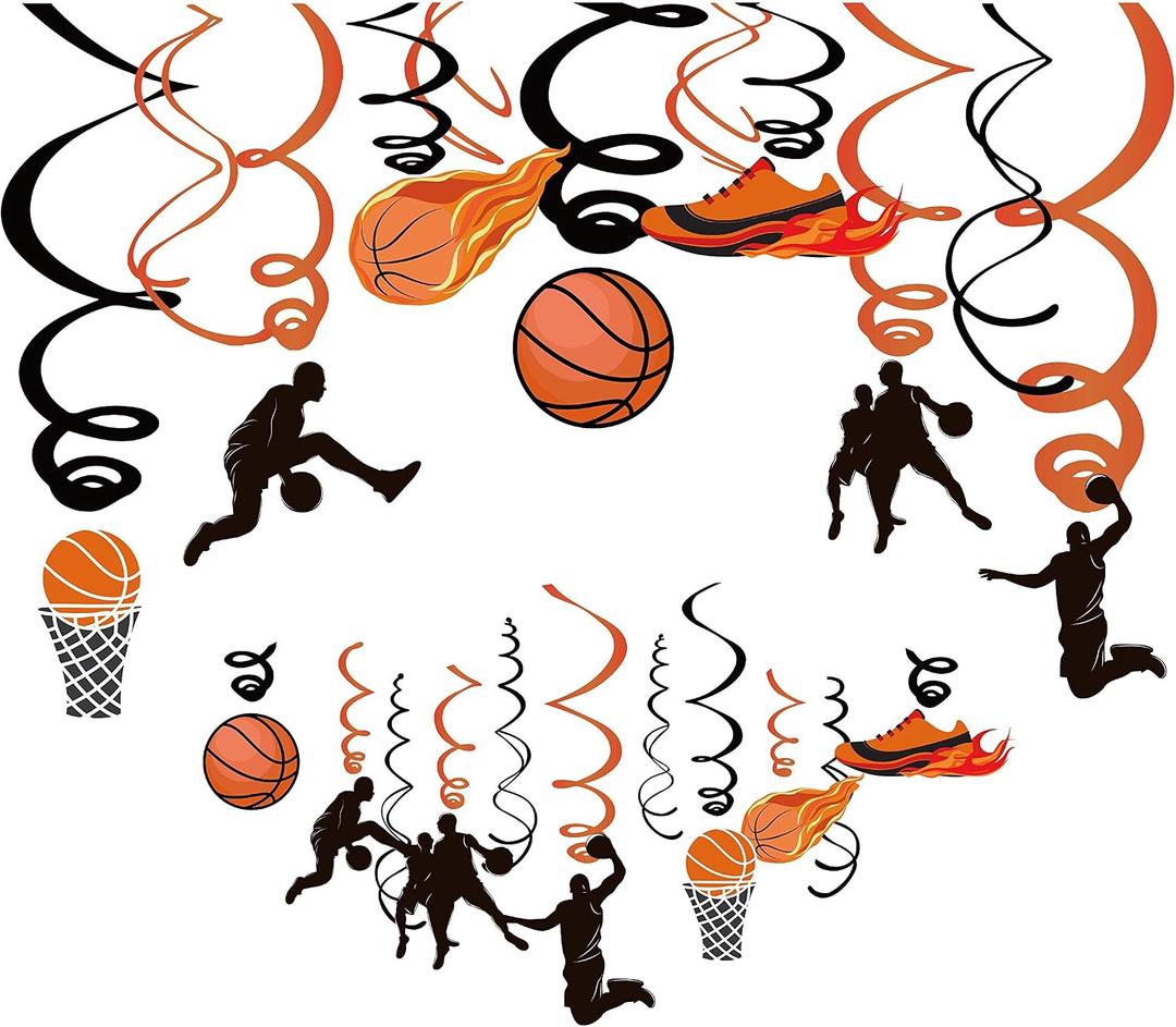 30Ct Basketball Hanging Swirl Decorations, Party Supplies, Birthday Theme Decor for Boy Girl Baby Shower, 1st Bday Favors Idea