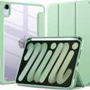 for iPad mini 7 Case A17 Pro, for iPad mini 7th/6th Generation Case 2024/2021 8.3 Inch with Pencil Holder, Hybrid Slim Clear Back Shell Cover Kids, Auto Wake/Sleep, Matchagreen