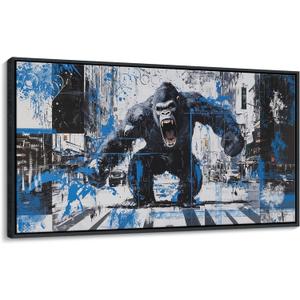 JEAWA Bathroom Framed Wall Art, Angry Gorilla Abstract City Street Graffiti Cool Pop Canvas Paintings Black and White Modern Picture for Living Room Bedroom Men Teenage Boy Game Room Decor 20x40 IN (40L" x 20W")