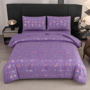 Butterfly Comforter Set Twin,Purple Bedding Twin,Purple Comforter Set,Girls Bedroom Comforter Sets(Purples,5PCS)