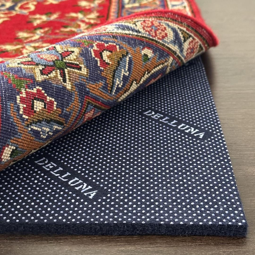 DELLUNA Non-Slip Area Rug Pad 6'x9', 3/8" Thick Double Side Rubber + Felt, Premium Deluxe Cushioned- Safe for All Floors, Adds Comfort and Protection, Ultra Strong Grip, Stop Rug from Moving.
