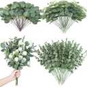 Giegxin 180 Pcs 3 Kinds Mixed Artificial Eucalyptus Leaves Stems Bulk Silver Dollar Leaves Picks Dried Eucalyptus Bundle Faux Spray for Wedding Vase Bouquet Floral Arrangement (Green)