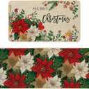 Baccessor Poinsettia Christmas Kitchen Rugs Set of 2, Holly Kitchen Mats for Floor Non Slip Winter Holiday Farmhouse Christmas Decoration 17x29 and 17x47 Inch (Red)