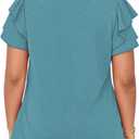 Plus Size Button Down Shirts for Women Cute Tops Casual V Neck Blouses Loose Fit Ruffle Short Sleeve Tunics 4X Navy Blue