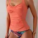Eomenie Womens Halter Tankini Bathing Suit Ruched Tummy Control Two Piece Swimsuit with Bottom, Medium  