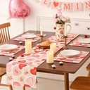 multiwins Valentines Day Table Runner and Placemat Set: 13"x48" Pink Ture Love Heart Table Runner with 4 Pcs 12"x18" Mats - Includes Love Balloon, 12 Heart Balloons, Stickers & Straws for Home Decor