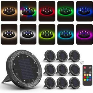 Color Changing Solar Ground Lights with 33ft Long Distance Remote Control - Flat Solar Lights Outdoor Waterproof - Pathway Lights Solar Powered for Yard Decorative Outside Lawn Walkway [10 Pack]
