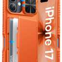 ATATOO for iPhone 17 Case with Card Holder (Store 3-5 Cards) & [RFID Blocking] & Slide Camera Cover, Military Grade Protection, Rugged Protective Wallet Case Cover for iPhone 17 6.3" 2025, Orange