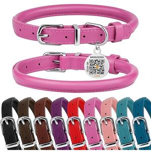 BRONZEDOG Rolled Leather Dog Collar for Small Medium Large Dogs with QR ID Tag (S: 12-14 Inch, Hot Pink) BRONZEDOG Rolled Leather Dog Collar for Small Medium Large Dogs with QR ID Tag (S: 12-14 Inch, Hot Pink)