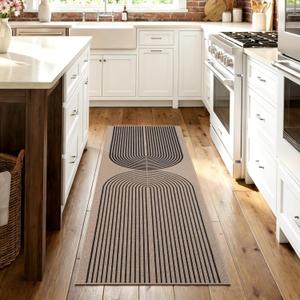 GarveeHome Easy Jute 2x6 Modern Rainbow Runner Rug for Hallway Kitchen Bedroom Non Slip Indoor Outdoor Runner Door Mat for Laundry Porch (Black&nature Rainbow)