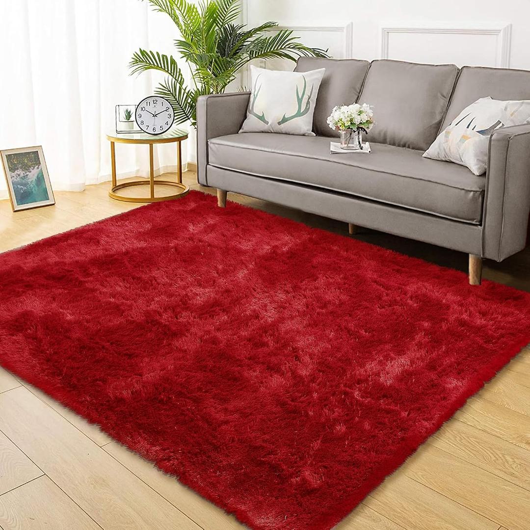 CAROMIO 8x10 Area Rug for Living Room Fluffy Rugs Shag Rugs for Bedroom Modern Furry Accent Rugs Carpet for Girls Boys Room Non-Slip Shaggy Rug Floor Cover for Home Decoration, Red