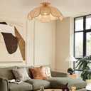 Boho 20 Inch Rattan Flush Mount Ceiling Light Flower Light Fixtures Handwoven Lampshade Ceiling Lamp Fixture for Bedroom Kitchen Island Dining Room Living Room
